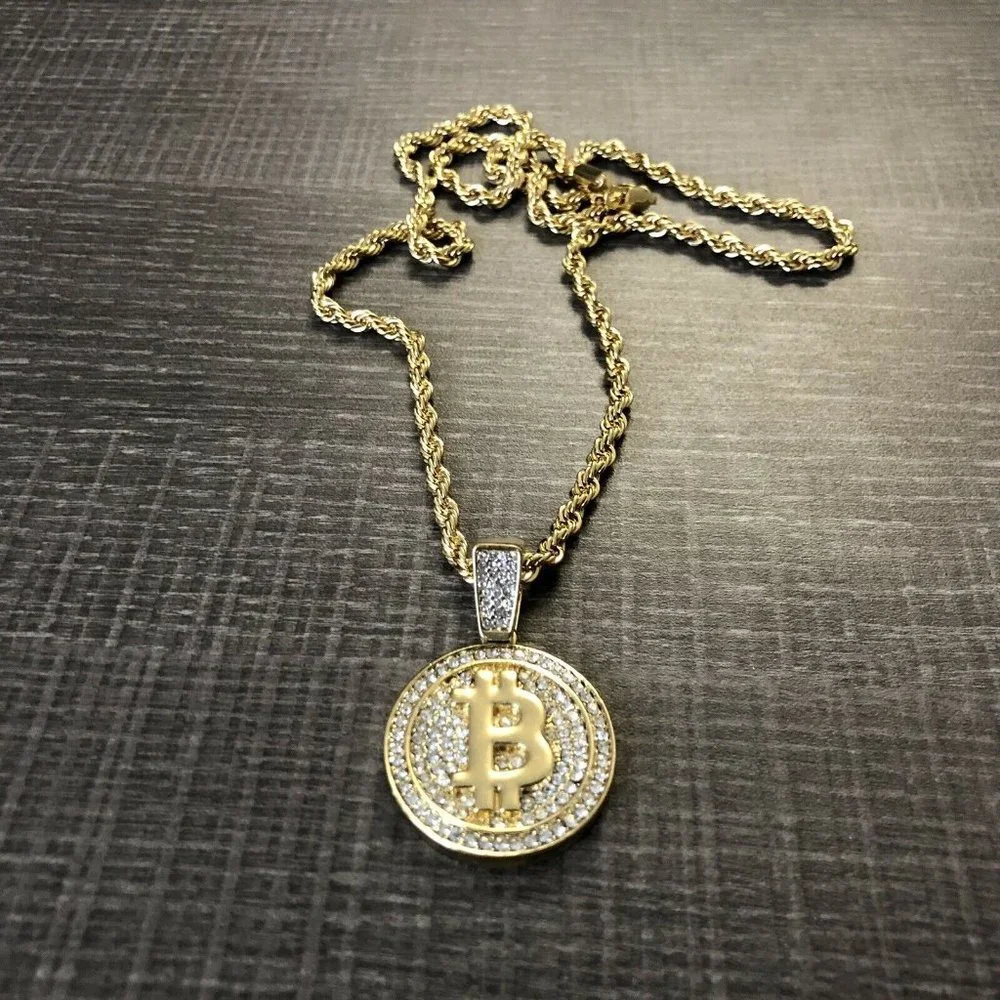 Bitcoin Pendant 14k Gold 24